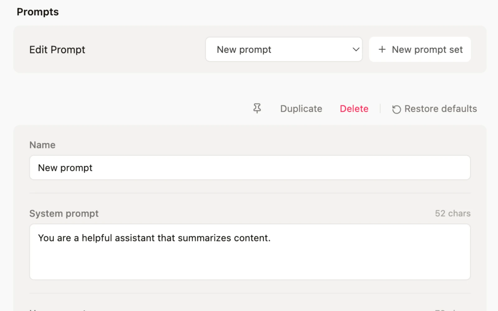 Custom Prompts screenshot